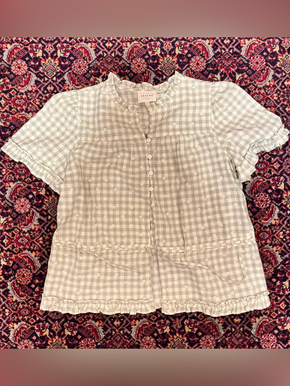Sezane Shenali Shirt Flower-Embroidered - Size 12